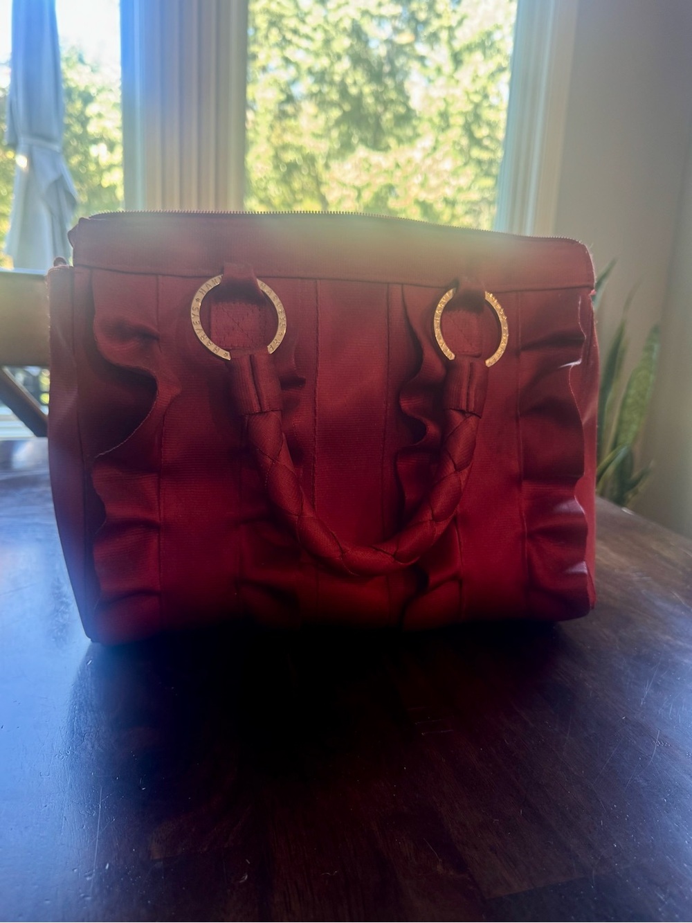 HARVEYS Vintage Lola Ruffle Seatbelt Bag Red Braided Handle